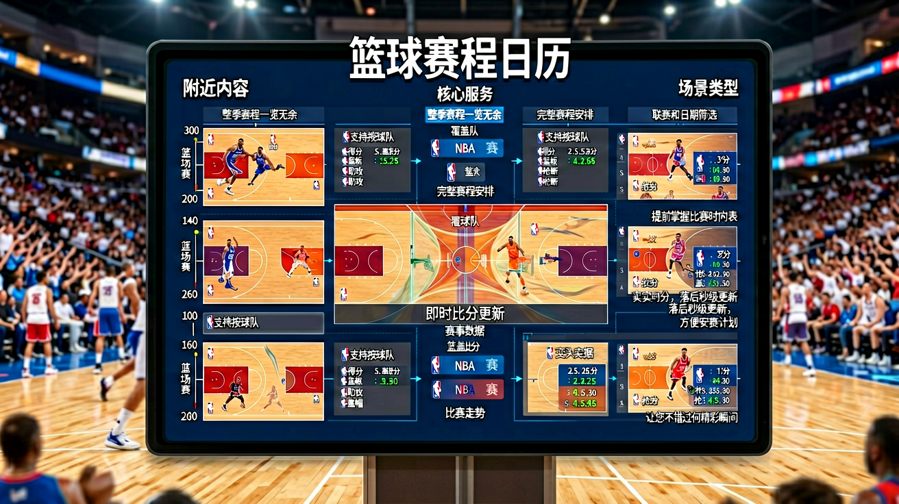 篮球赛程日历界面，展示多场比赛的时间安排和对阵信息